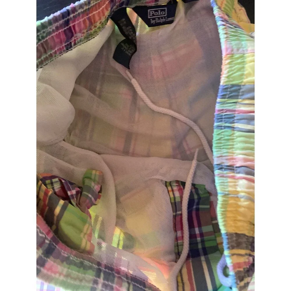 Polo Ralph Lauren Pastel Plaid‎ Swim Trunks Shorts Size Large